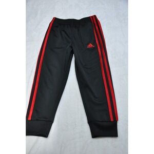 Adidas‎ Pants Youth 4 Black Red Three Stripes Athletic Track Joggers Kids Logo